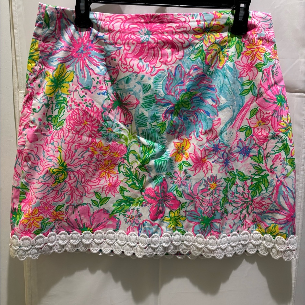 Lilly Pulitzer Pink and Green Floral Mini Skirt